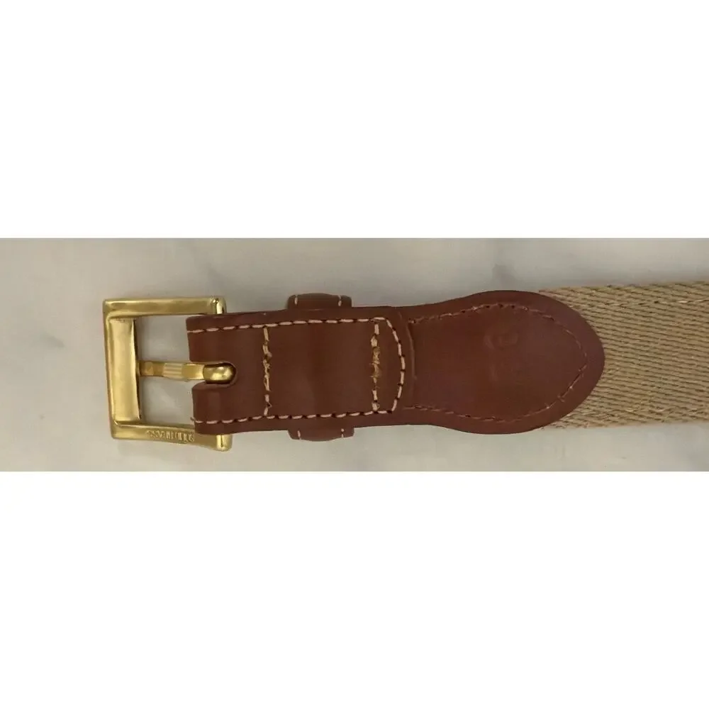 Leather Man Ltd Navy Nautical Ribbon Belt Khaki Canvas Brown Leather Gold 36